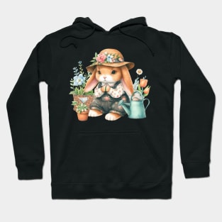 Cute Watercolor Bunny Gardener Hoodie